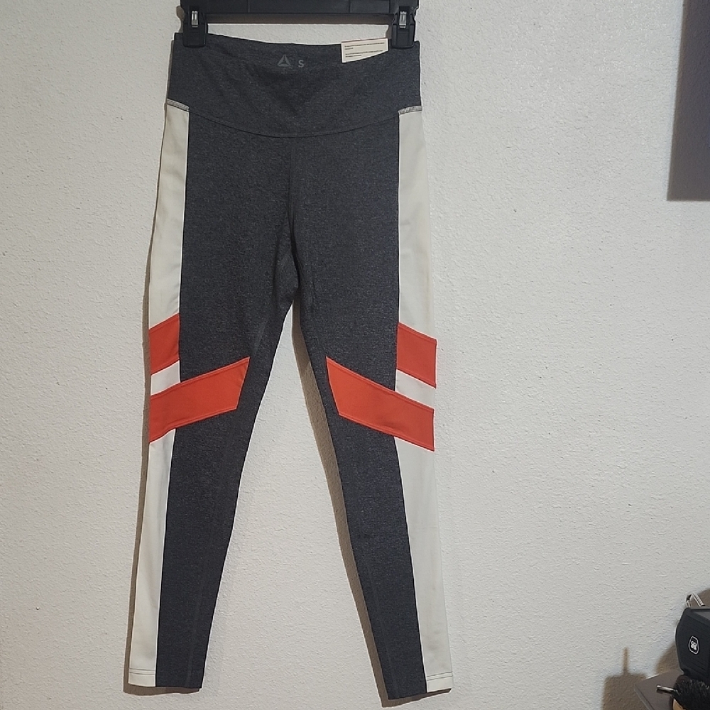 NWT Reebok Charcoal and White and Orange Leggings Size S
